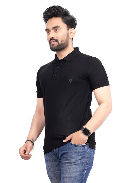 More & More MenS Solid Regular Fit T-Shirt (Bb Polo Tshirt_Black