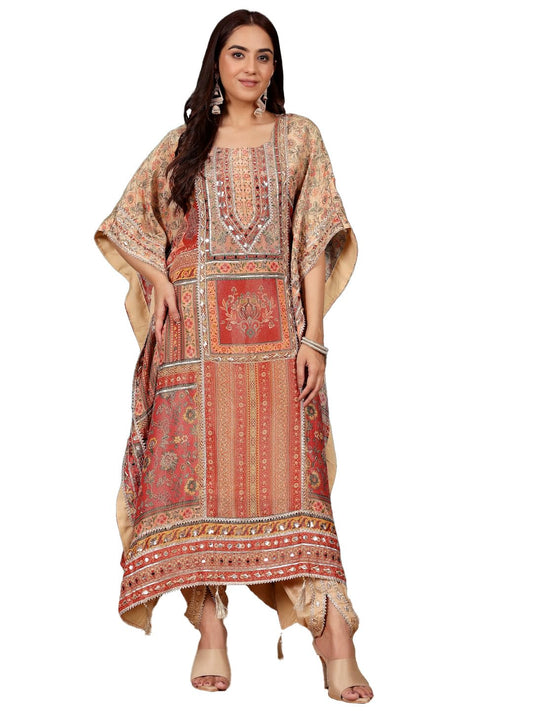 Varanga Women Ethnic Printed Mirror & Gota Embelished Kaftan with Dhoti Pants