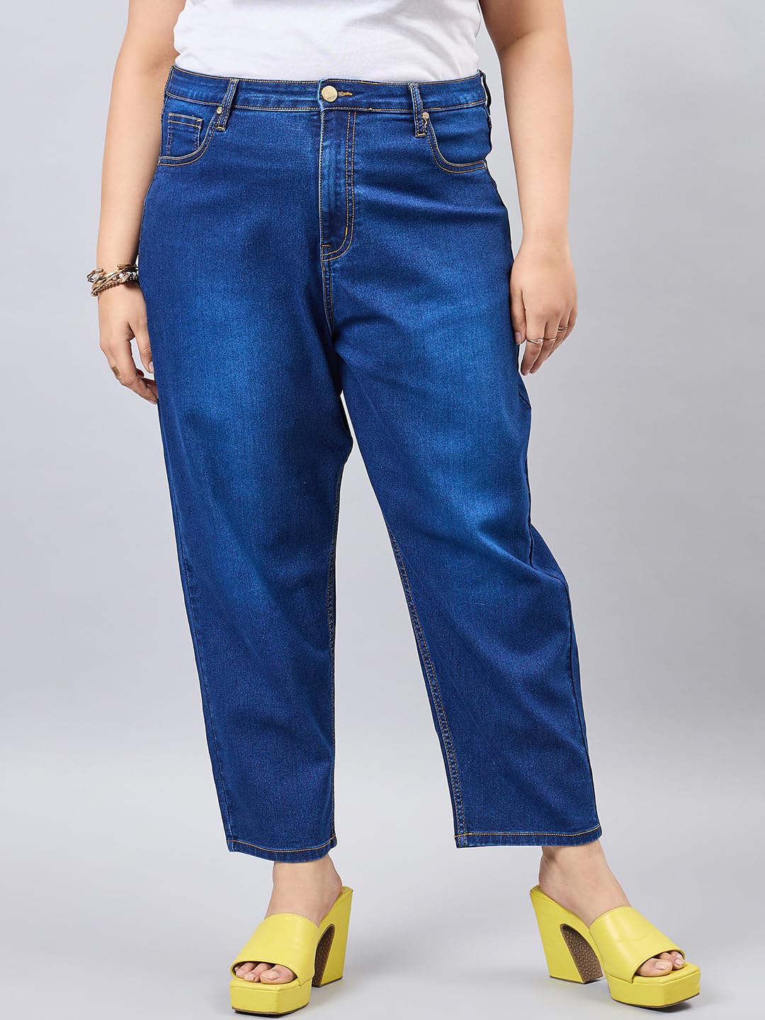 Style Quotient Women Plus Size Dark Blue Mom Fit High Rise Stretchable Jeans