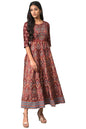 W For Woman Dark Brown Floral Printed Embroidered Glitter A-Line Dress