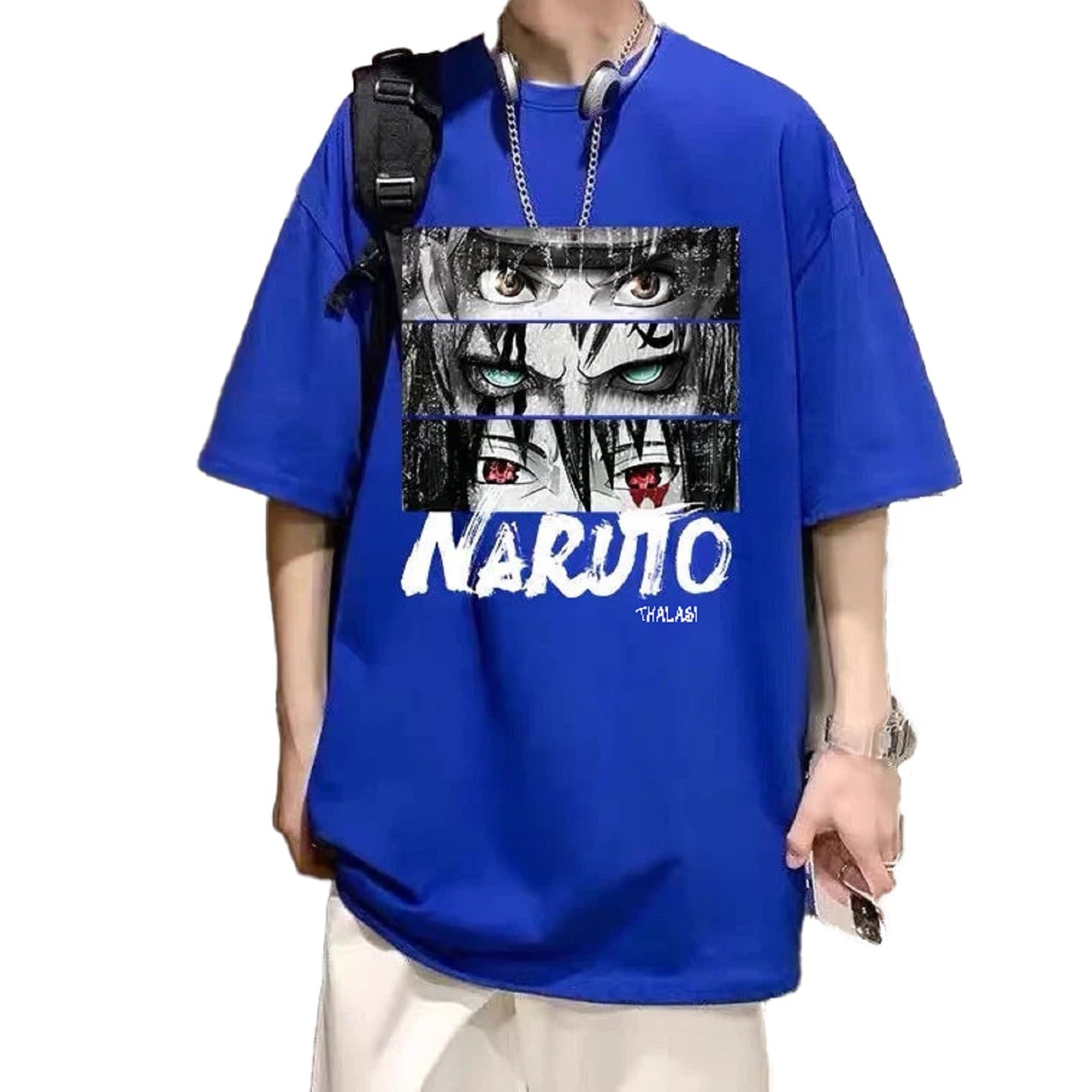 Thalasi Oversized Naruto T-Shirt For Men: Blue, Loose Fit, Anime Graphic | Rock Your Inner Ninja (Like Boho & Korean Style Tees)
