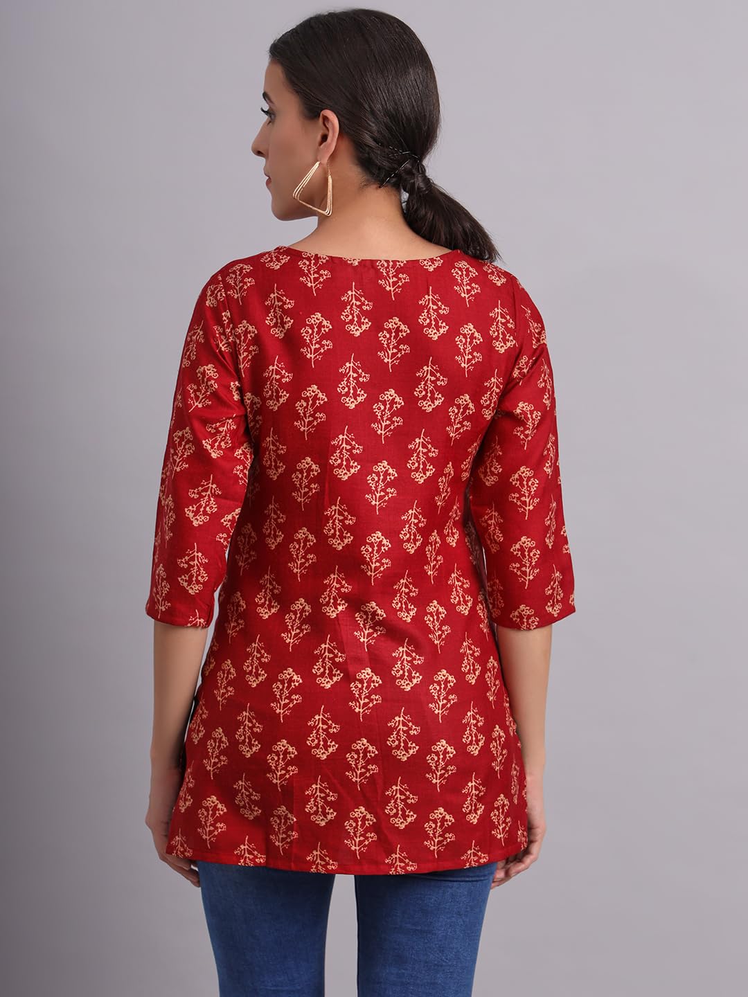 Patlani WomenS Cotton Printed Short Fullstitched Kurti/Kurtas. Maroon