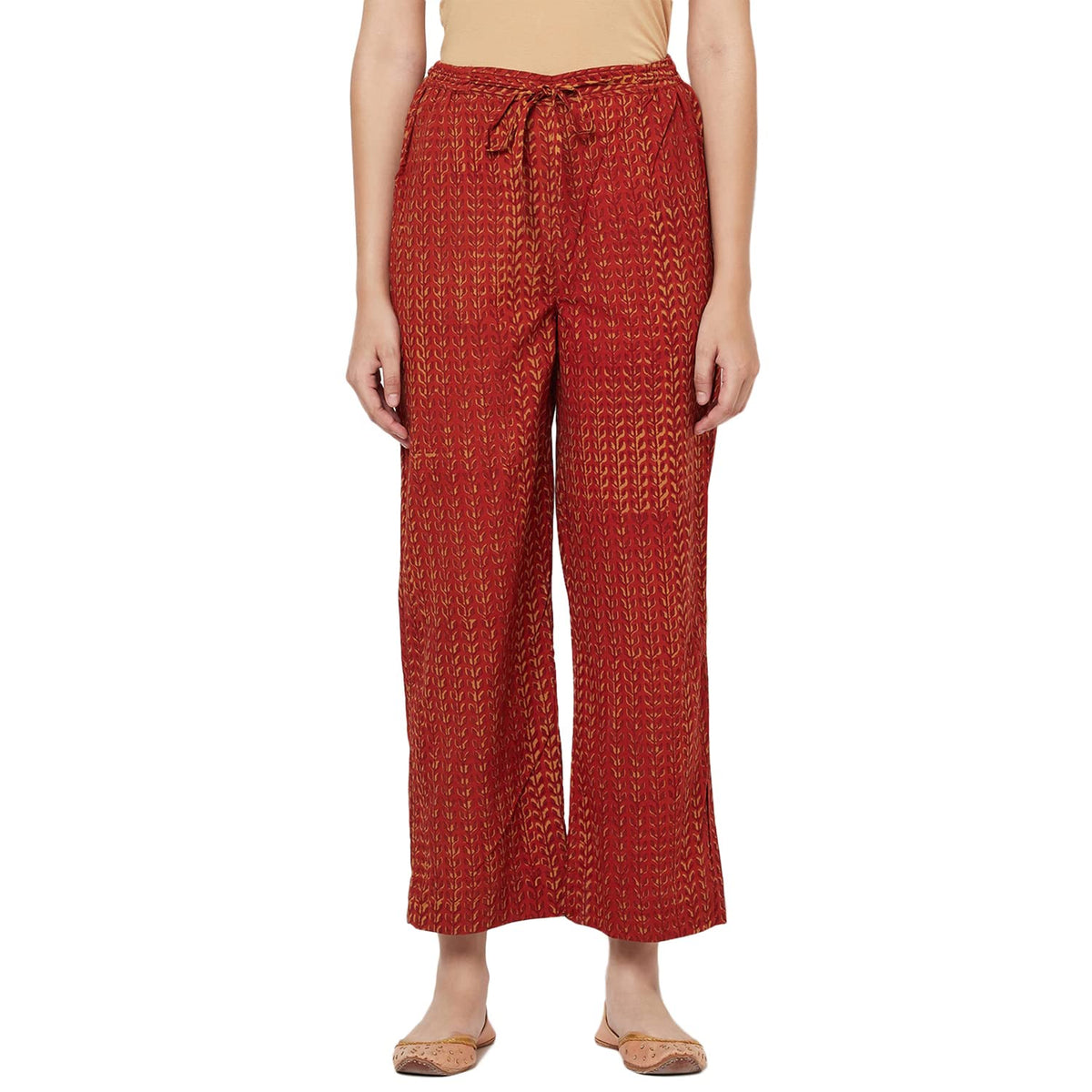 Fabindia Women Printed Casual Pant Cotton_L Rust