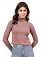 Rigo Cotton Ribbed Full Sleeves Top for Women | High Neck, Stylish Top for Women