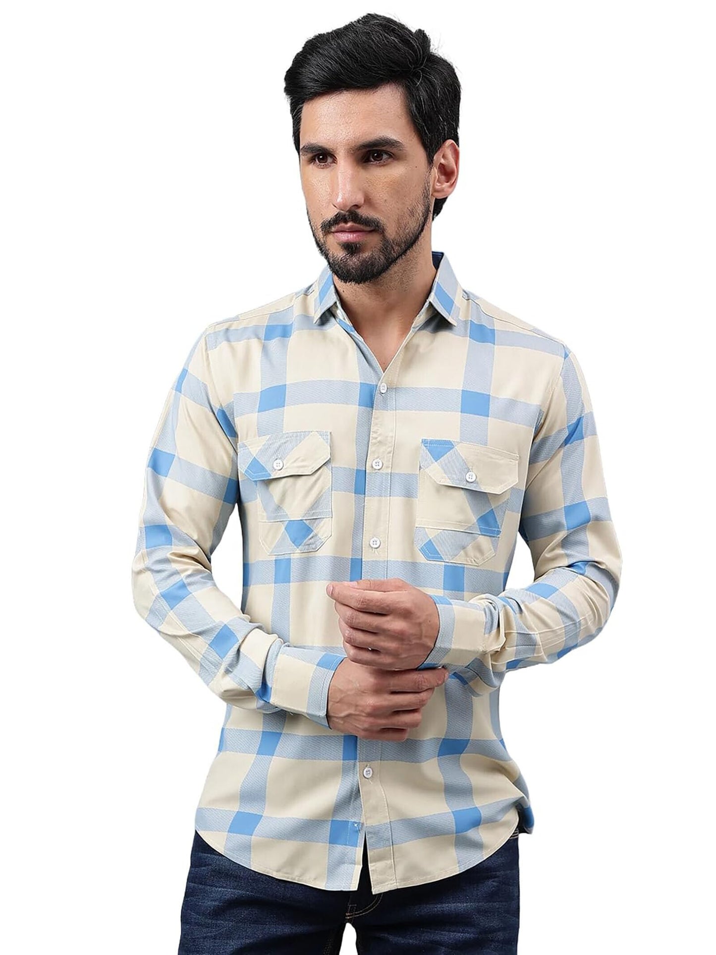 Besix MenS Cream Rayon Printed Regular Fit Summer Shirt For Man - Poket, Full Sleeves, Spread Collar For Stylish Summer - Daily
