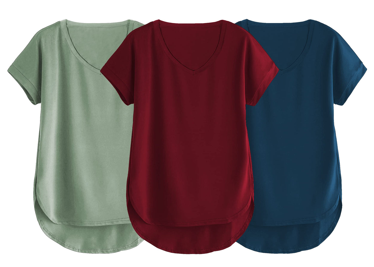 Fabricorn Combo Of Three Plain Maroon, Sage Green And Airforce Blue V-Neck Up And Down Cotton Tshirt For Women (Maroon, Sage Gre