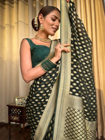 Flosive WomenS Kanjivaram Cotton Withtrendy And Grand Beautiful Rich Design Pallu. With Beautiful Full Body Weaving Jaquard Bor
