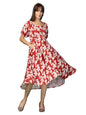 Oomph! Flared Dress For Women Stylish | Long One Piece For Women | Puff Sleeve Long Dress | Floral Print Maxi One Piece | Wester