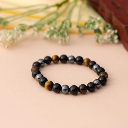 Astrotalk Triple Protection Bracelet | Shields Against Negativity & Enhances Strength | Black Obsidian, Hematite, Tiger Eye | Crystal Bracelet for Women & Men