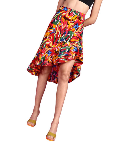 POPWINGS Casual Floral Printed Asymmetric Flare Skirt for Women || Latest Stylish Knee-Length Flare Women Skirt Trendy Western R