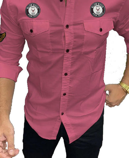 Kadiyu Double Pocket MenS Casual Fit Formal Shirt - Stylish And Comfortable Dress Shirt For Work And Everyday Wear Pink