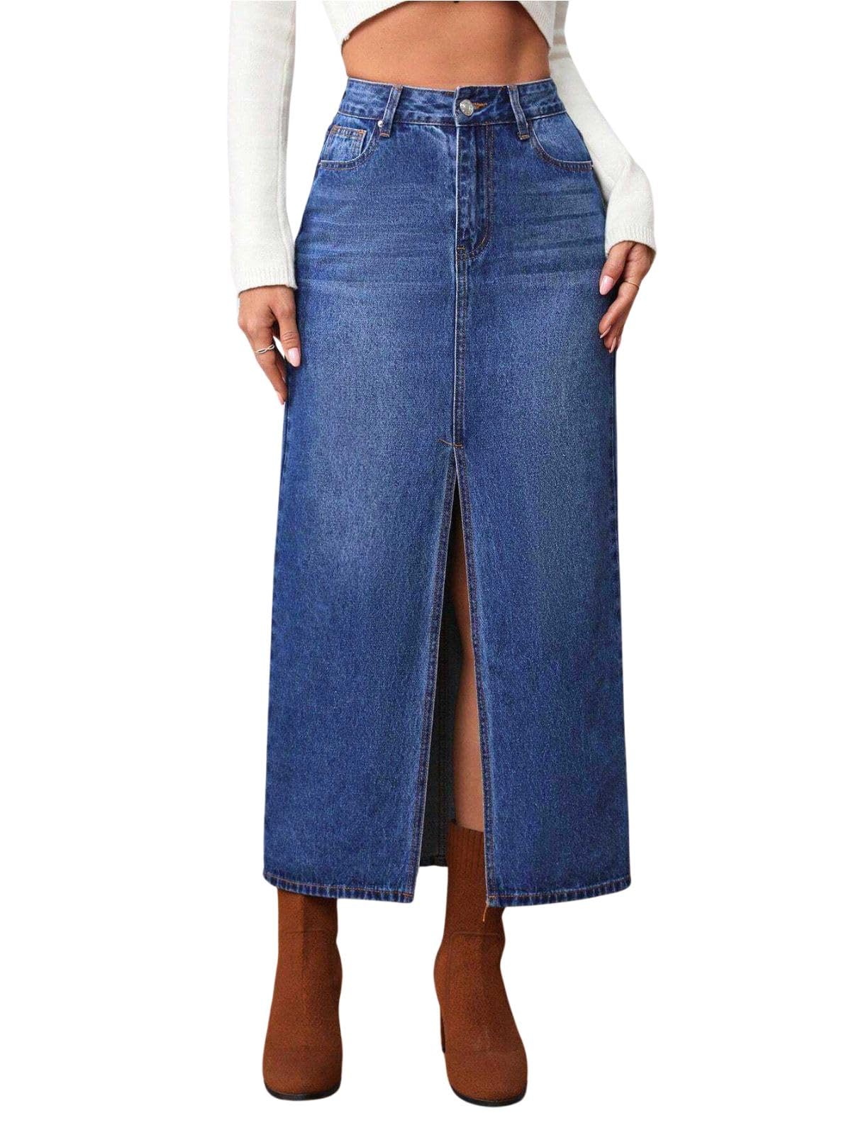 Greciilooks Denim Cotton Long Skirt For Women