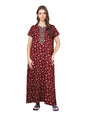 Evolove Alpine Fabric Nighty Maxi For Women With Side Pocket And Neckline Embroidery | Printed Short Sleeves Full Length Night W