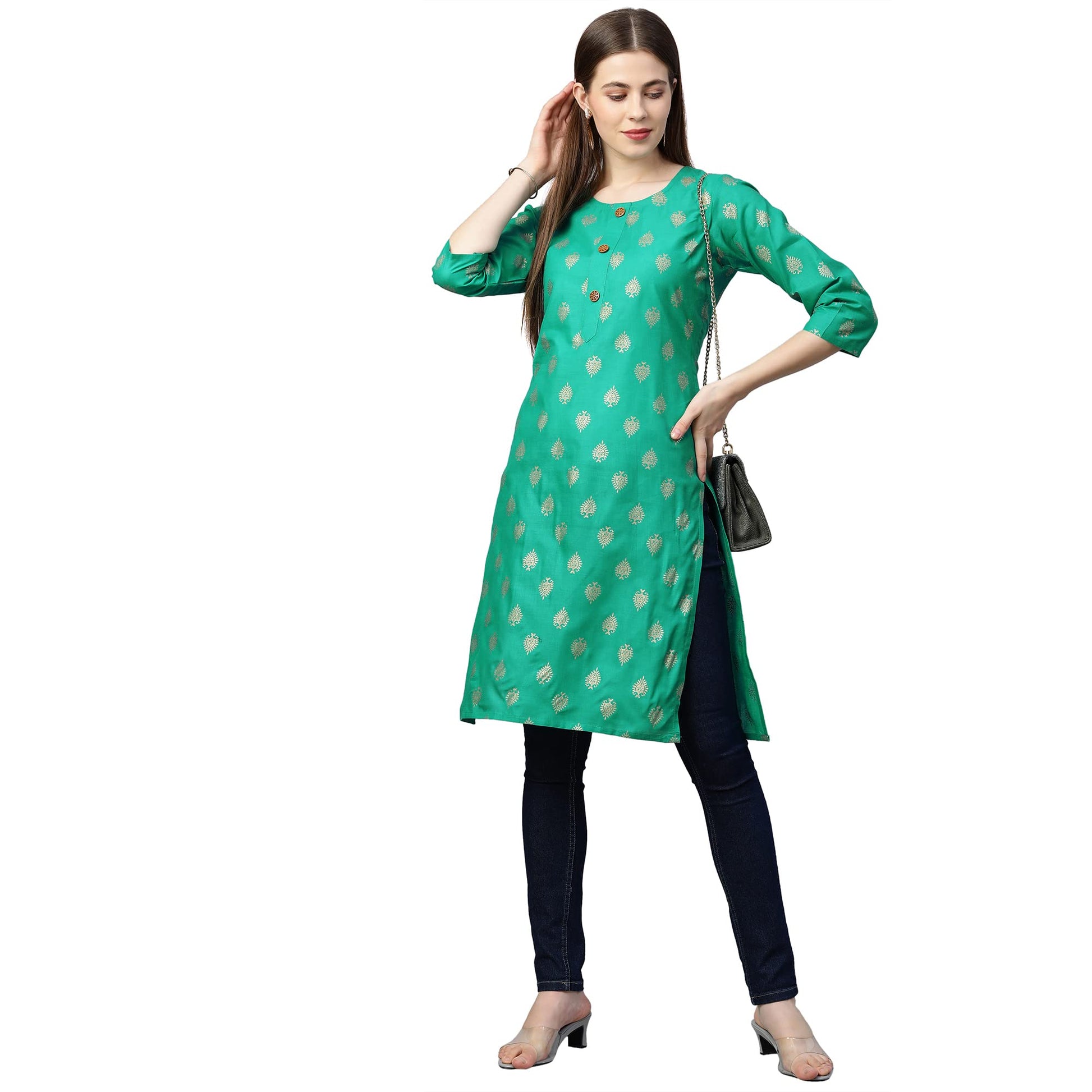 Anni Designer WomenS Cotton Straight Kurta (Kt-Cot-10158-Green_Xxl_Green_Xx-Large)