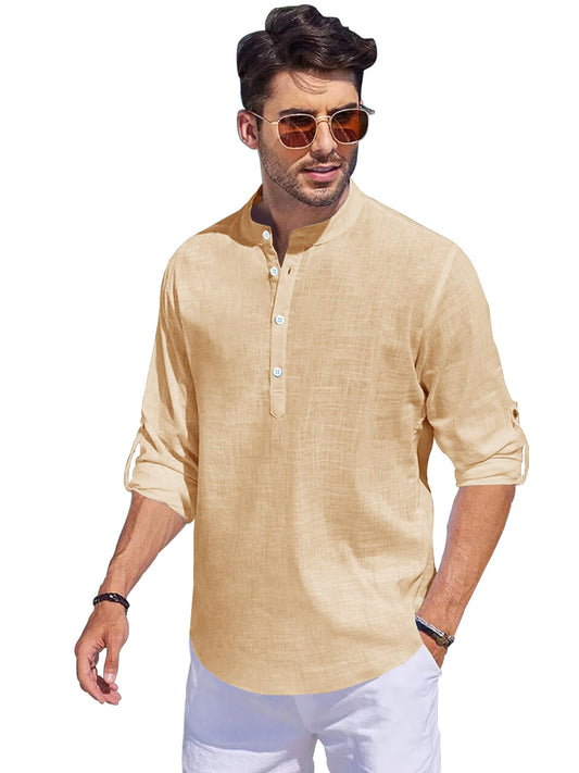 Noble Monk Men Full Sleeve Solid Regular Fit Kurta | Kurta Shirt For Men And Boys Yellow Beige