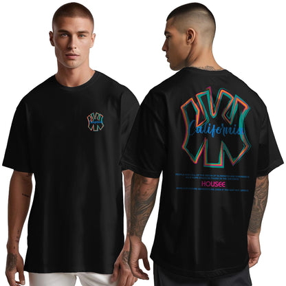 Peppyzone Mens Oversized Fit T-Shirt (PZ-OST-Trendy42_Black