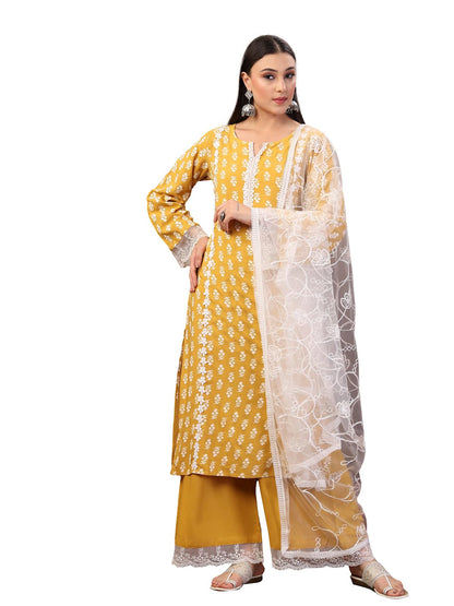 Stylum Womens Floral Printed Rayon Straight Kurta Palazzo Dupatta Set