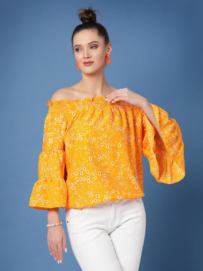 OOMPH! Off Shoulder Tops for Women, Yellow - mt744