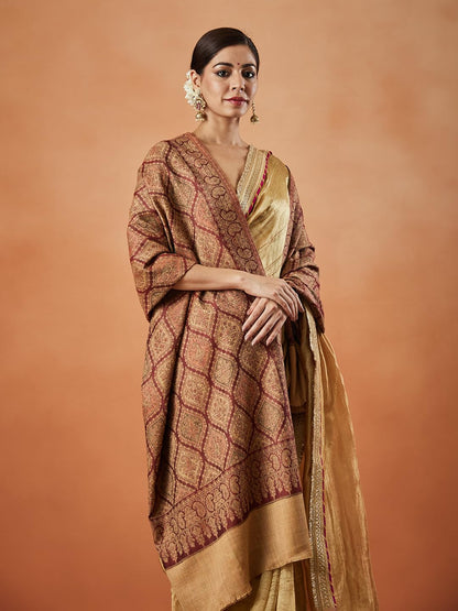 Pashmoda Women Shabnam Kashmiri Jamawar Woven Shawl (Size: 101X203 CM)