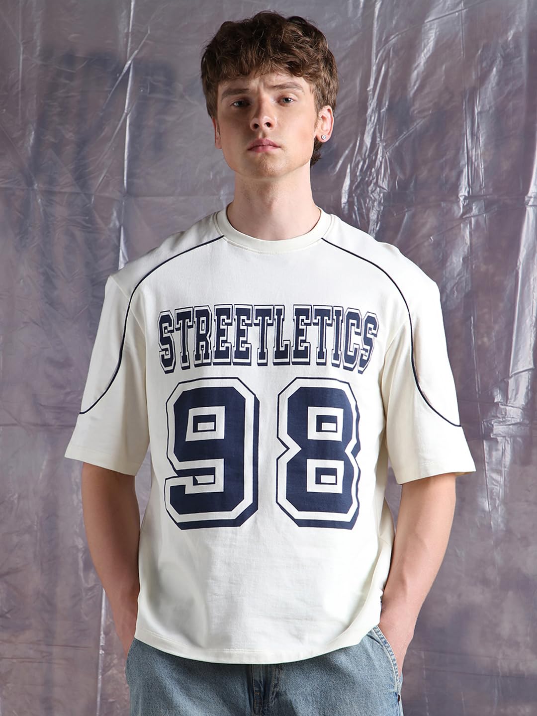 Hubberholme Men Printed Oversized Round Neck Half Sleeves Tshirts 1 Off-White