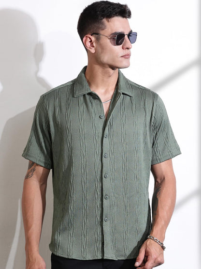 Thomas Scott Mens Solid Oversized Fit Shirt (TS1691_Green