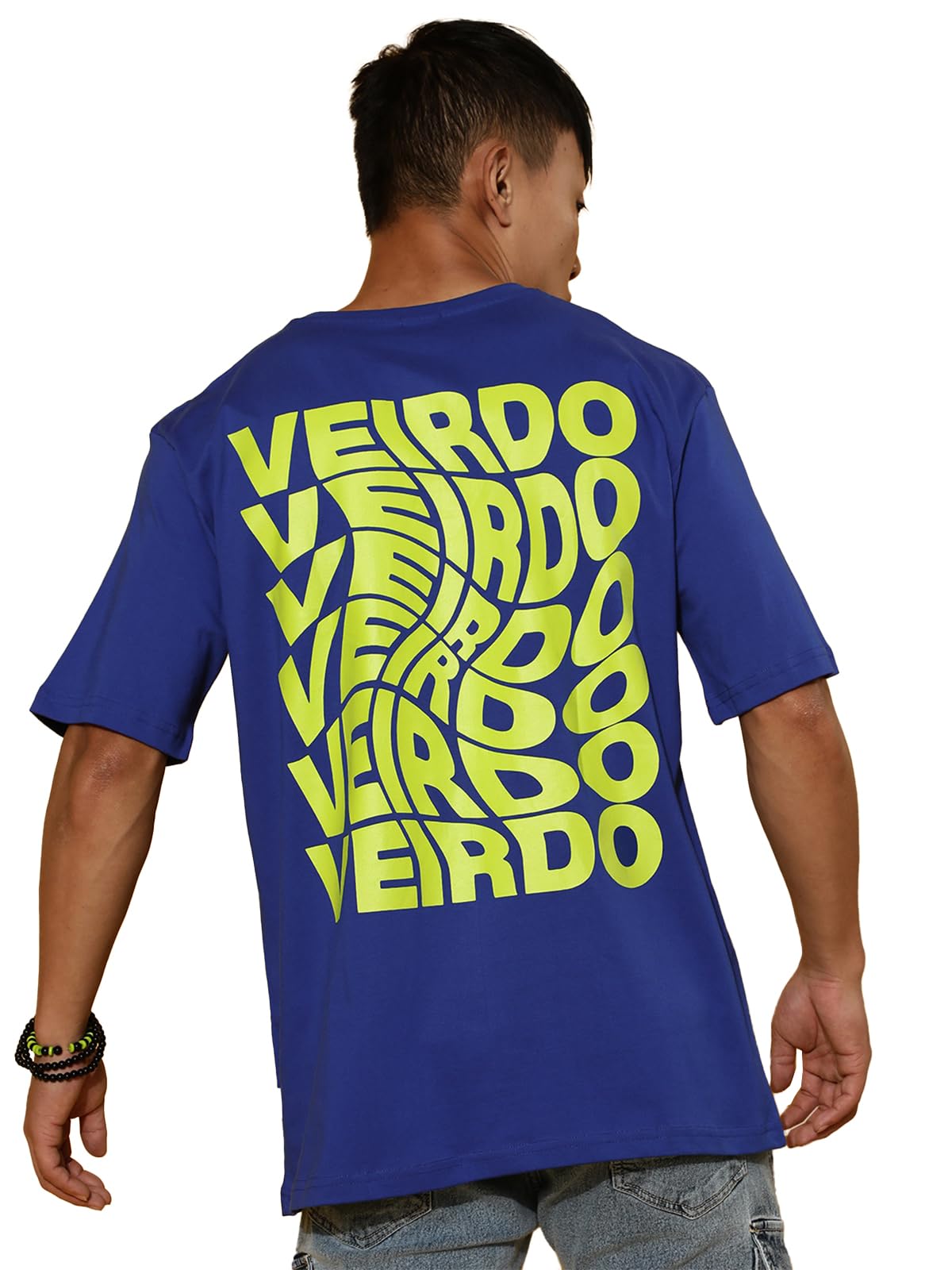Veirdo Mens Cotton Oversize Baggy Fit Short Sleeve Back Abstract Graphic Typography Printed T-Shirt