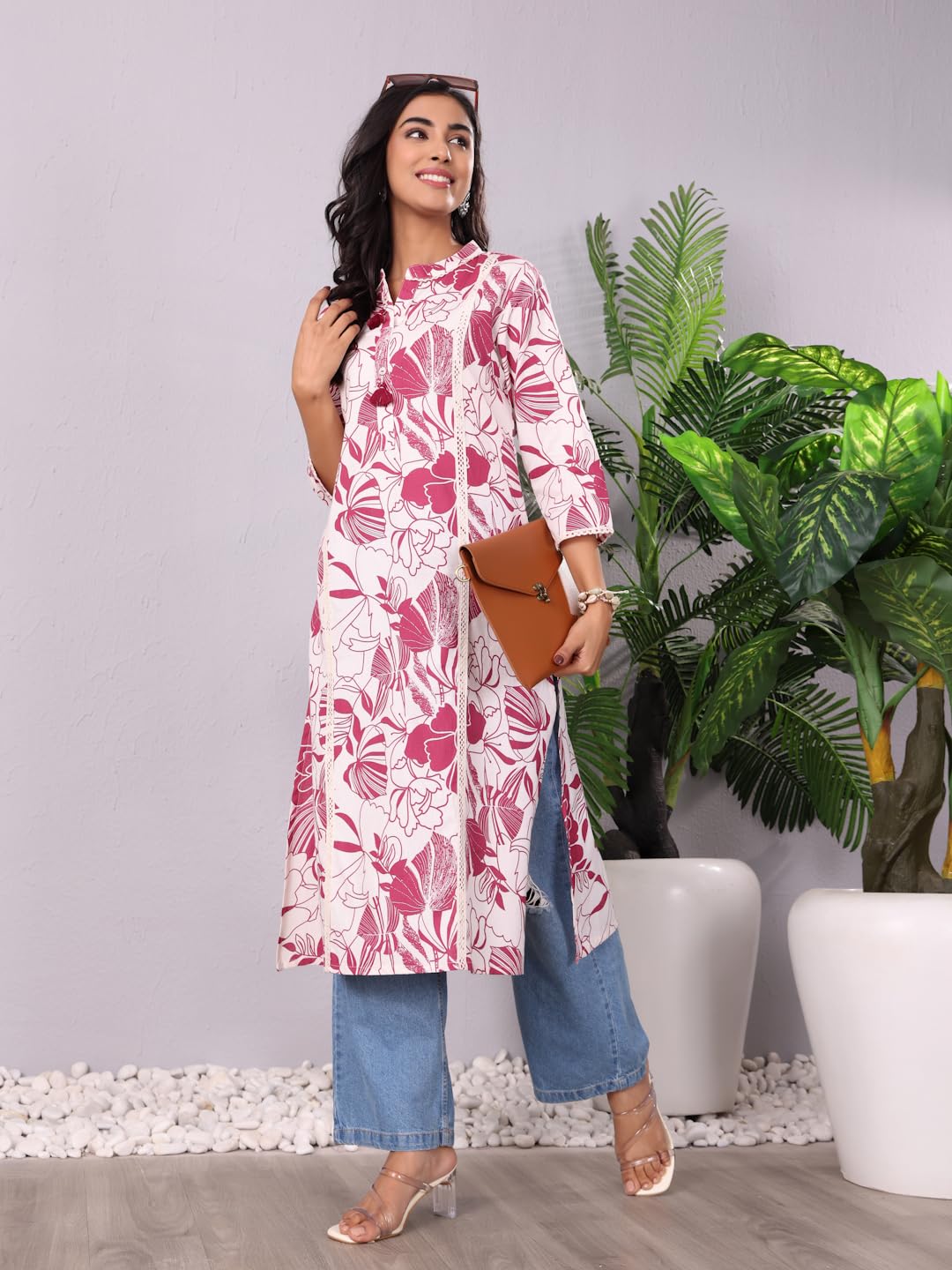 Varanga Women Bold Floral Printed Cotton Flex Kurta  Comfortable And Versatile For Everyday Looks Off White