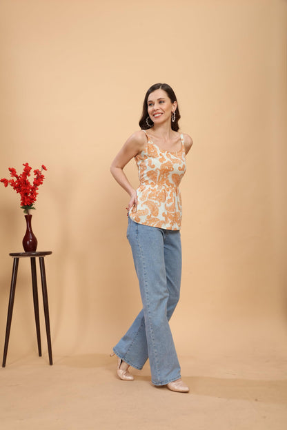 PATLANI Womens Rayon Sleeveless Printed top.