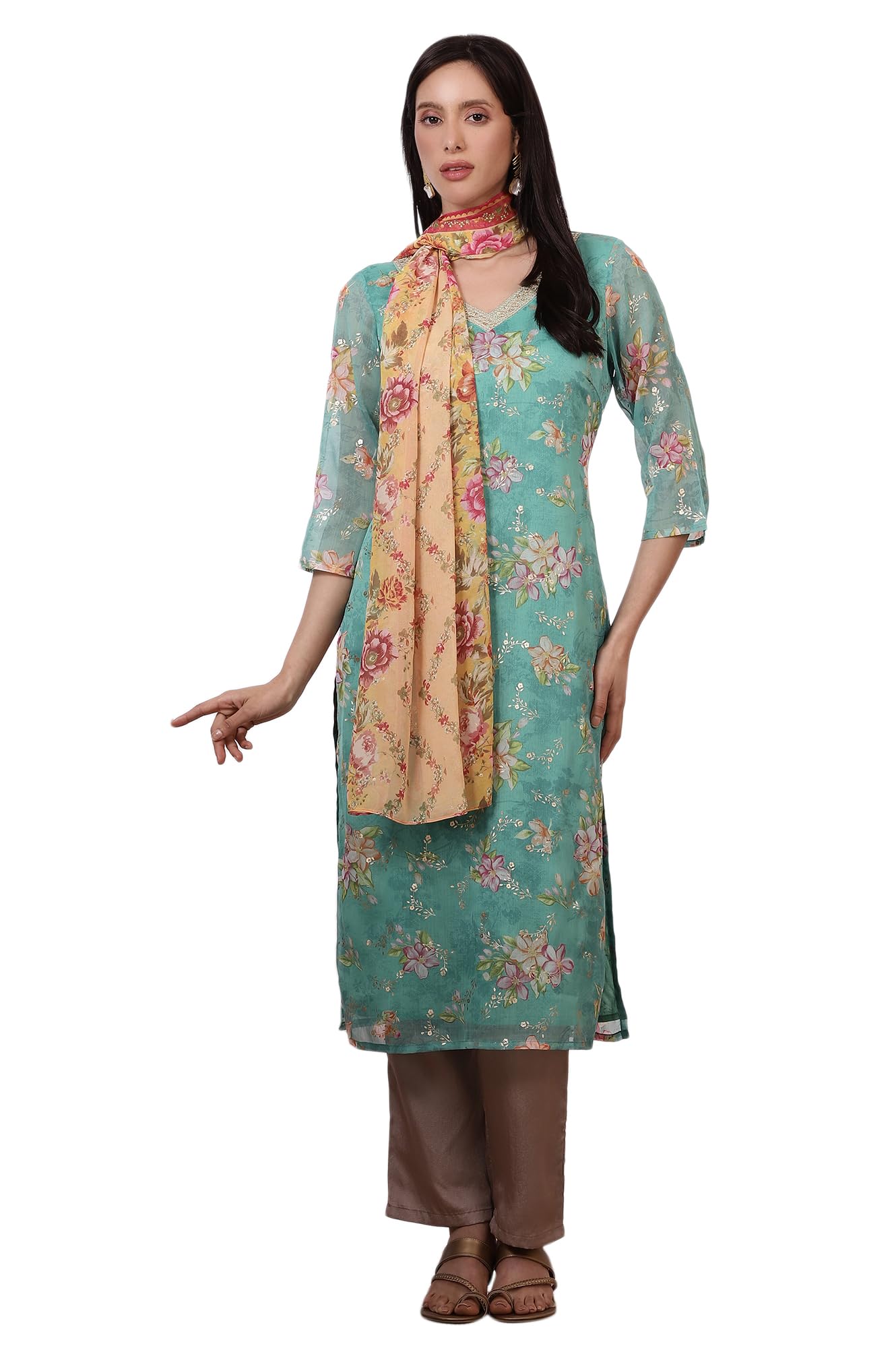 Aurelia Women's Multicoloured Bold Floral Printed Georgette Dupatta