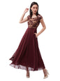 Miss Chase WomenS Wine & Beige Floral V - Neck Cap Short Sleeves Lace Overlaid Fit & Flare Paneled Maxi Dress (Mcss21D06-11-603