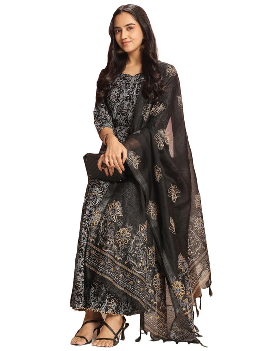 ANNI DESIGNER Women's Rayon Viscose Straight Printed Kurta with Sharara & Dupatta