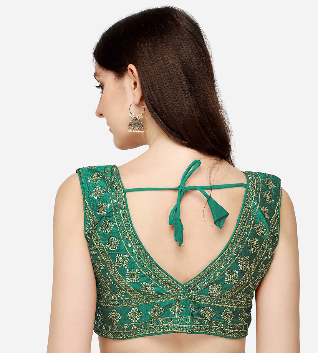 Vihu Fashion WomenS Silk Embroidery Sequins Zari Work Readymade Saree Blouse