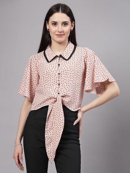 Style Quotient Women Nude and Black Polka Dot Polycrepe Tie Ups Top