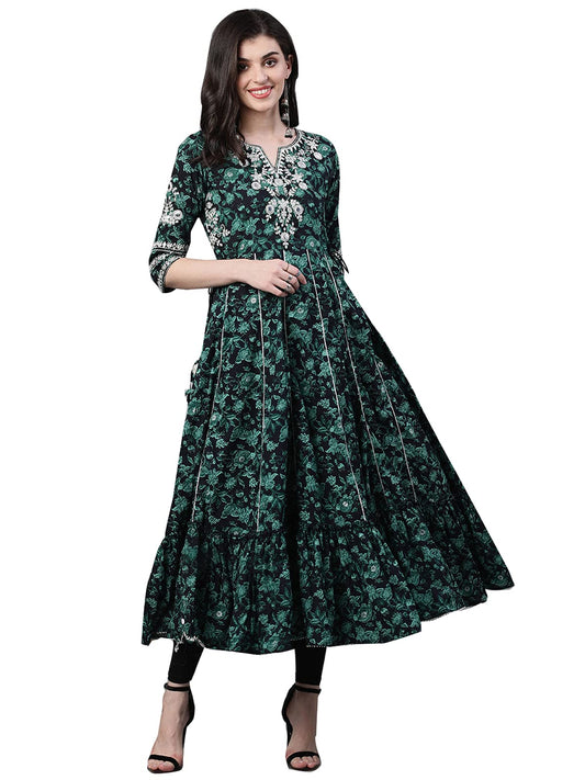 ishin Women's Cotton Embellished Regular Kurta