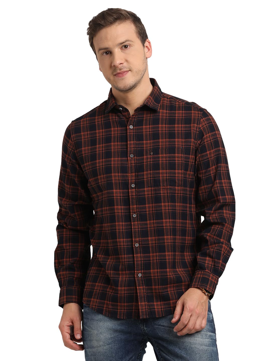 Turtle Men 100% Cotton Indigo Slim Fit Regular Fitvy Check Full Sleeve Casual Shirt