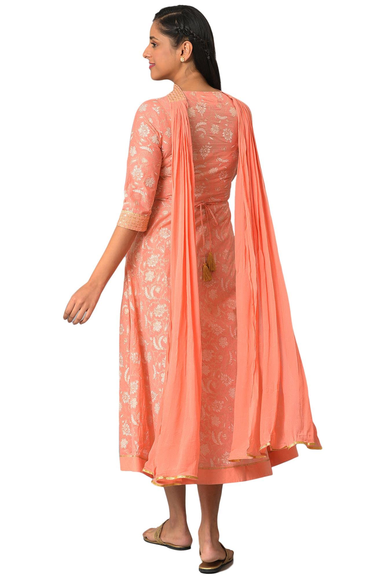 Orange Zari Embroidered Dress And Dupatta