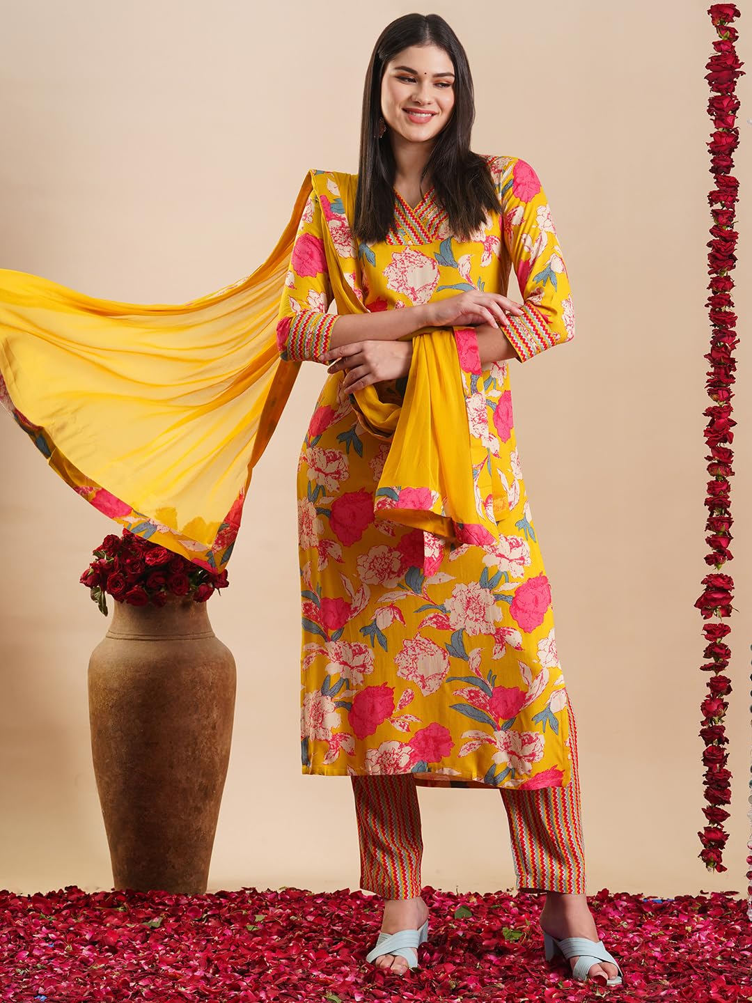 ANNI DESIGNER Women's Rayon Blend Casual Style Kurta With Pant & Dupatta