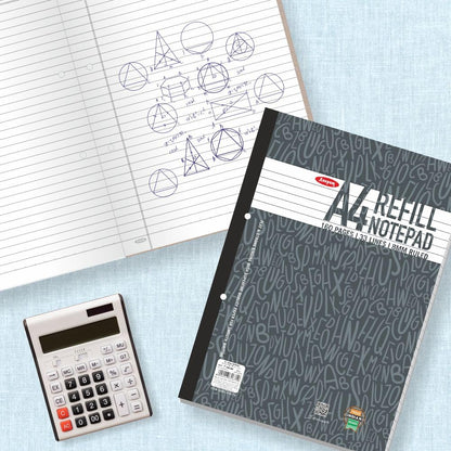 Anupam Refill Writing Notepad A4 Lined Paper Wide Ruled 80 Sheets Notepad, One Side Glue Bound, 2 Hole Punched Notebook with Str