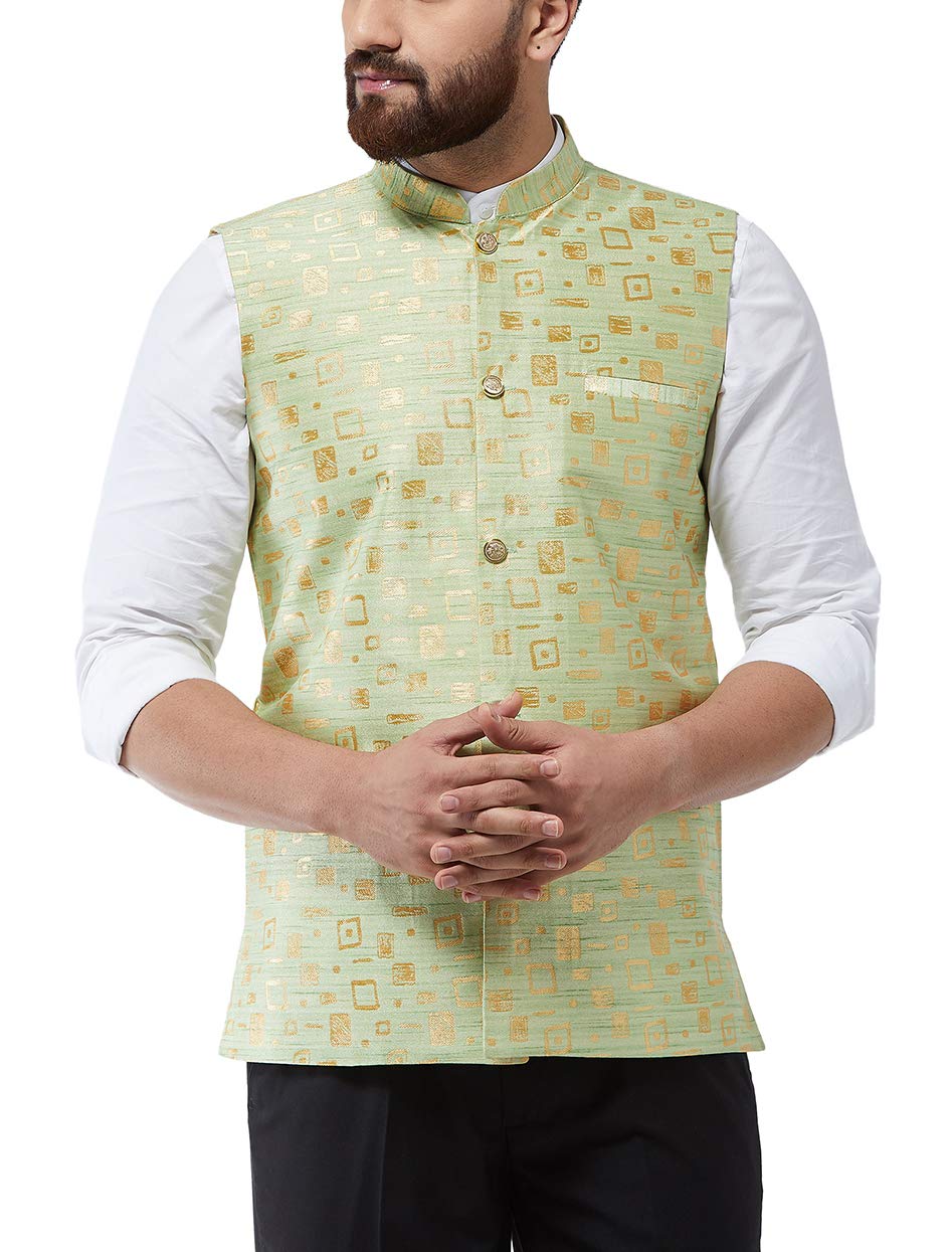 SOJANYA (Since 1958 Men's Jacquard Silk Green Designer Waist Coat, Size: 40