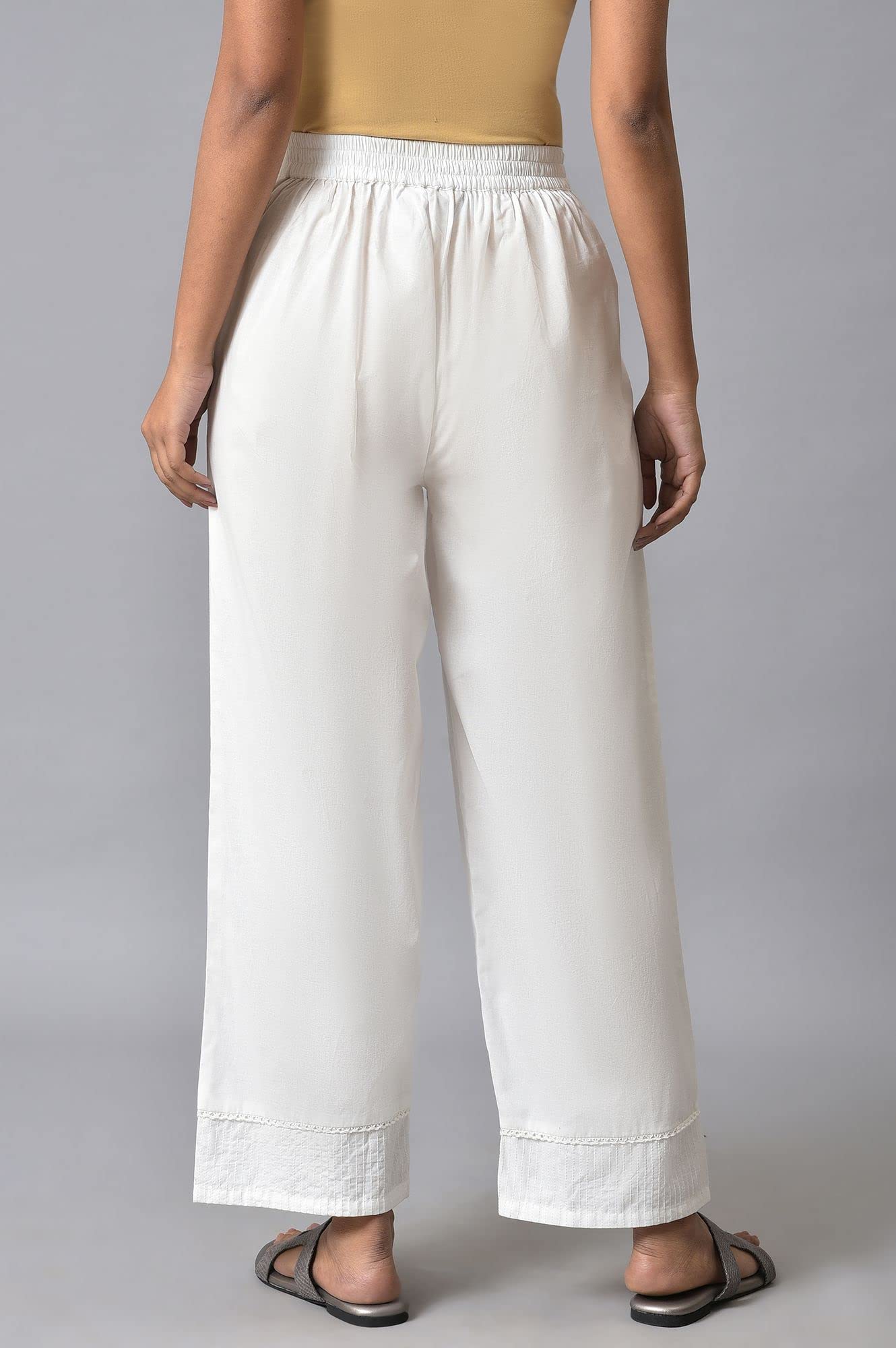 Aurelia White Solid Cotton Palazzos For WomenS Ethnic Bottomwear