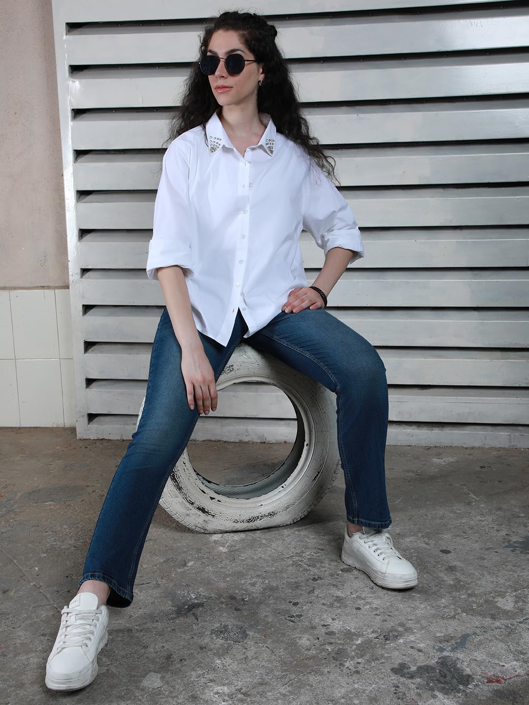 High Star WomenS Oversized Fit Shirt (Hswshs2434_White