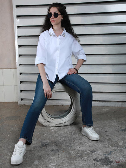 High Star WomenS Oversized Fit Shirt (Hswshs2434_White