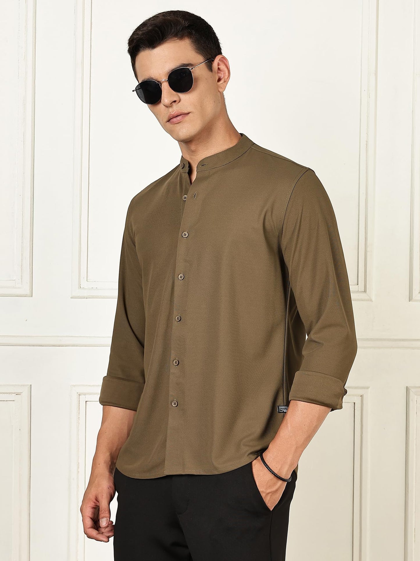 Thomas Scott Mens | Premium | Mandarin Collar | Slim Fit | Long Sleeves | 4 Way Stretch | Coolmax | Knitted | Casual | Shirts f