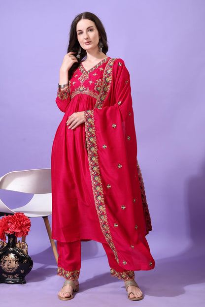 Pratham Blue WomenS Silk Embroidered Anarkali Kurta Palazzos With Dupatta |Kurta Sets For Women |Women Kurta |Women Embroidered