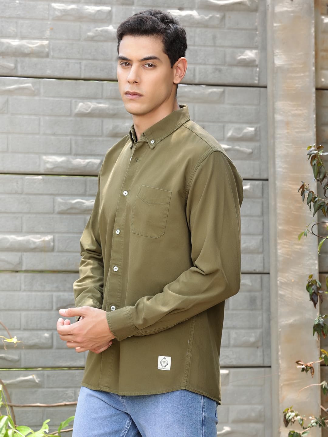 Thomas Scott Mens | Full Sleeve | Solid | Slim Fit | 100% Cotton | Spread Collar | Casual Shirts (Available in Plus Size) (Olive