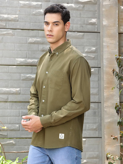 Thomas Scott Mens | Full Sleeve | Solid | Slim Fit | 100% Cotton | Spread Collar | Casual Shirts (Available in Plus Size) (Olive