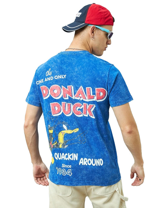Bewakoof Official Disney Merchandise Mens Graphic Printed Regular Fit Half Sleeve Round Neck Cotton T-Shirt_617130_Blue_S