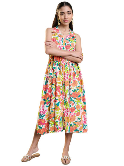 Stylum Womens Floral Printed Rayon Flared Dress Multicolour