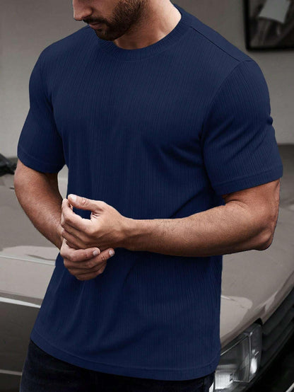 SMOWKLY Mens Solid Regular Fit T-Shirt (1283_Navy Blue