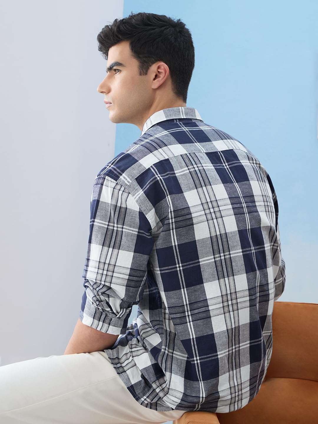 The Souled Store CottonLinen Checks: Riviera Men and Boys Long Sleeves Collareed Neck Button Front Checked Regular Fit Lightweig